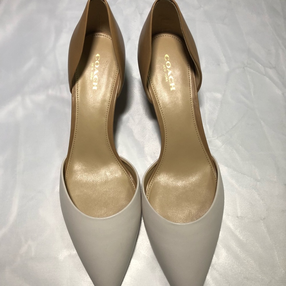 Coach white and tan heels